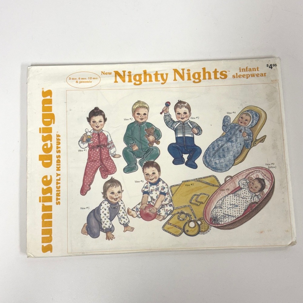Sunrise Designs Nighty Nights N1003 Infant Sleepwear Sewing Pattern Preemie-12M